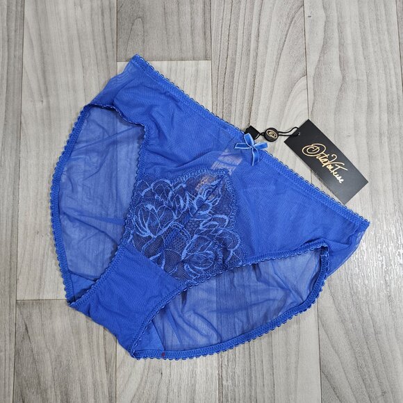 NWT Dita Von Teese Gwendolline Blue Sheer High Waisted Panties Brief Size S - Picture 1 of 5